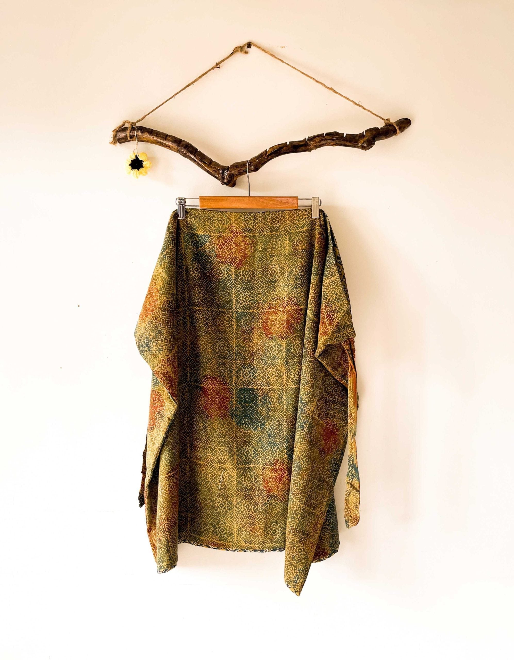 mock wrap block printed skirt - green