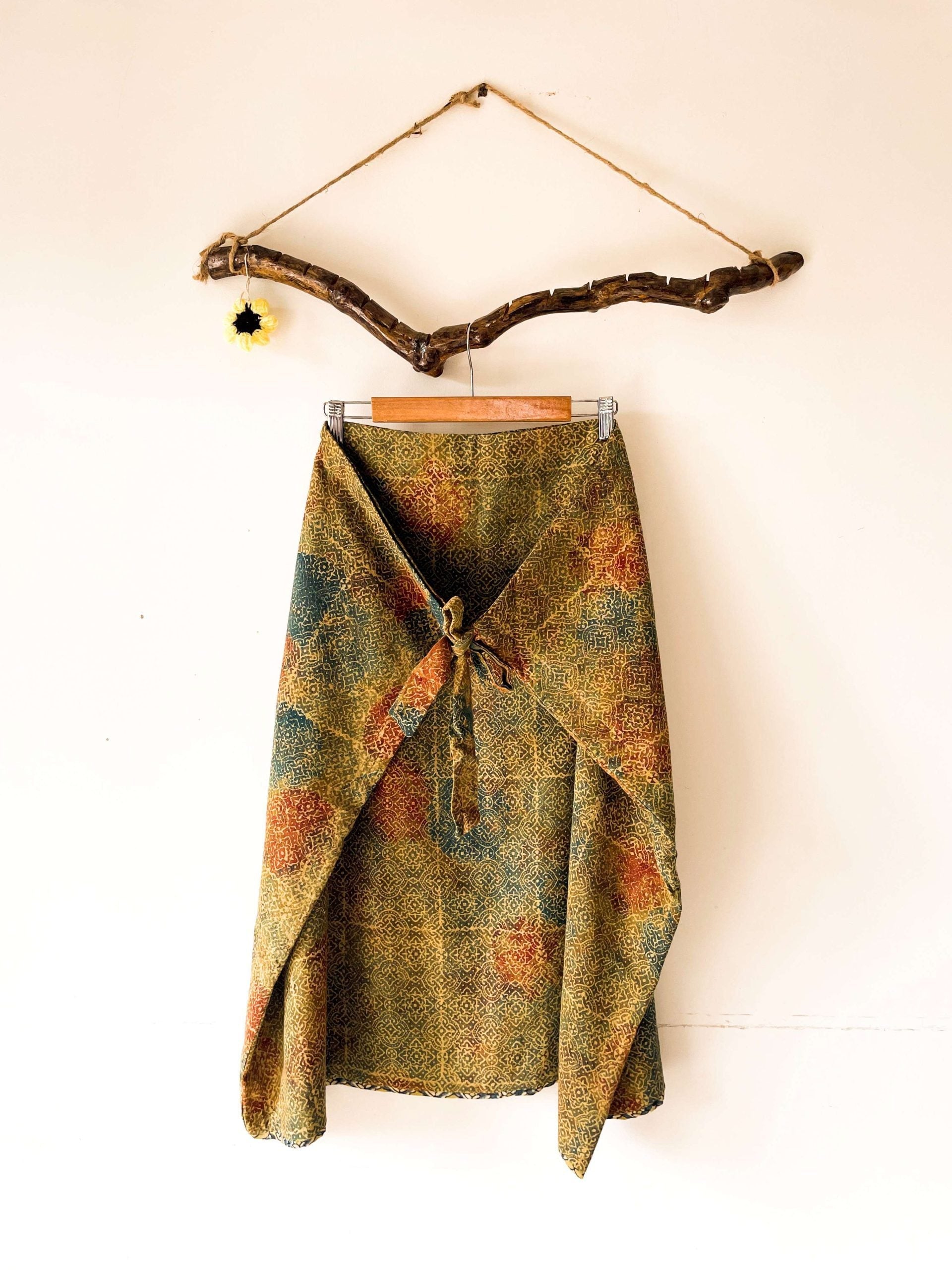 mock wrap block printed skirt - green