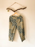 tuck bottom pants indigo/white block printed