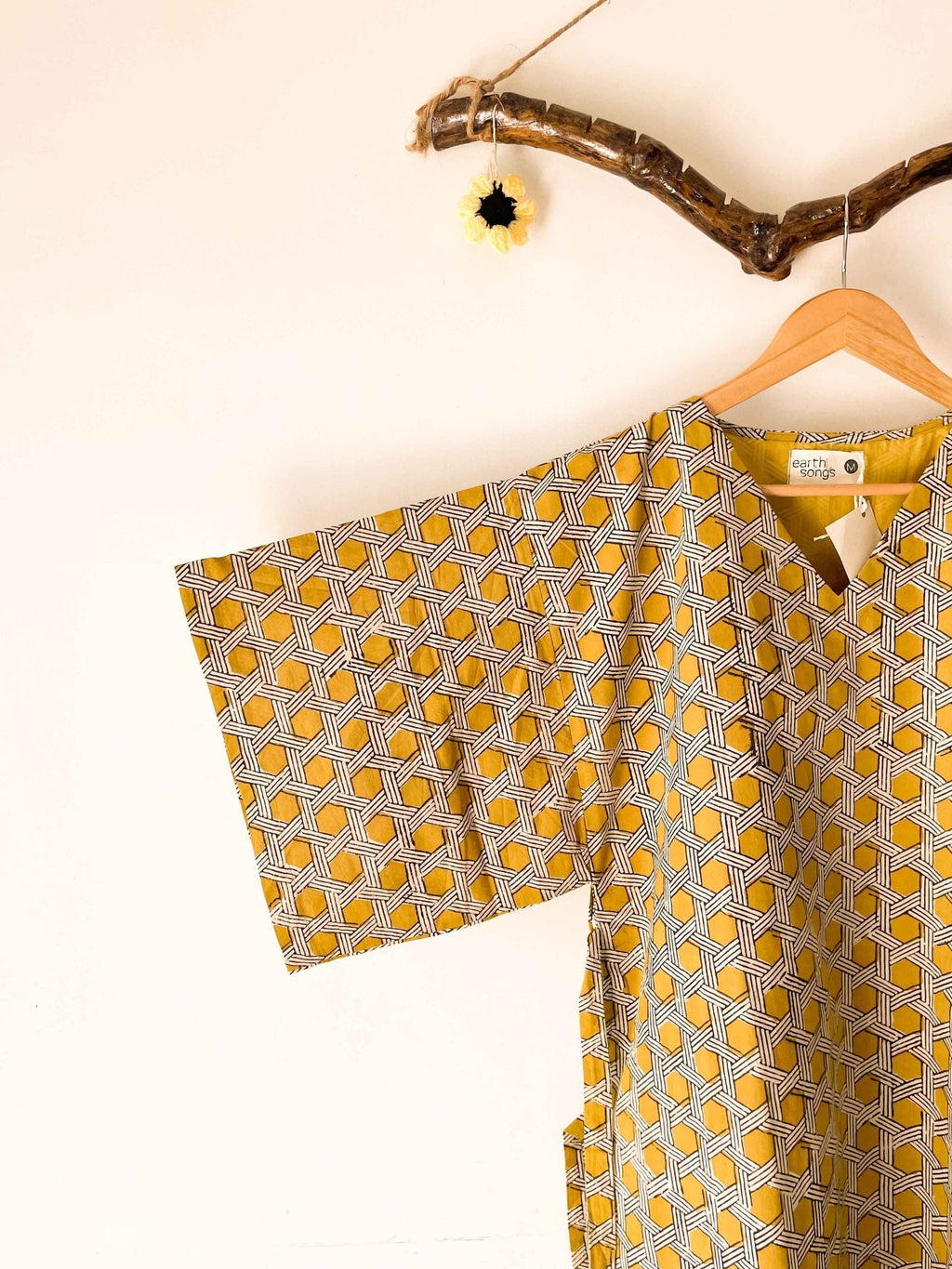 square sleeves dress yellow