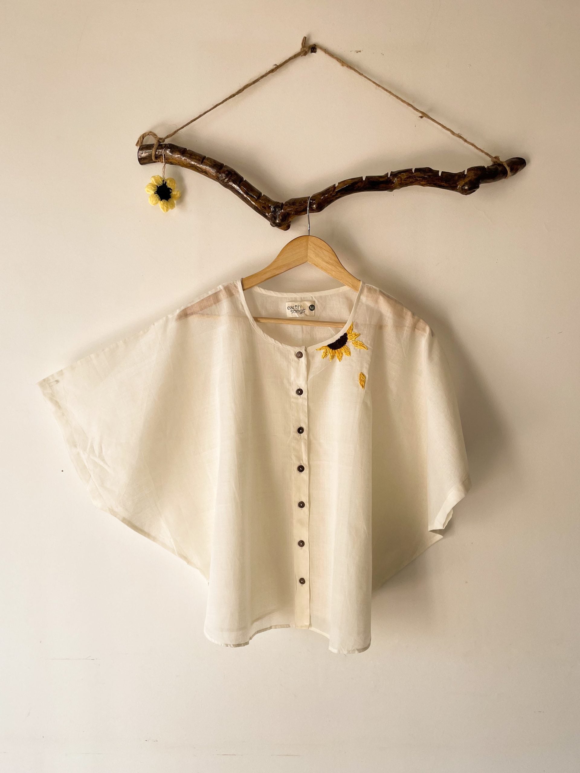 half moon top with sunflower embroidery - off white - off white