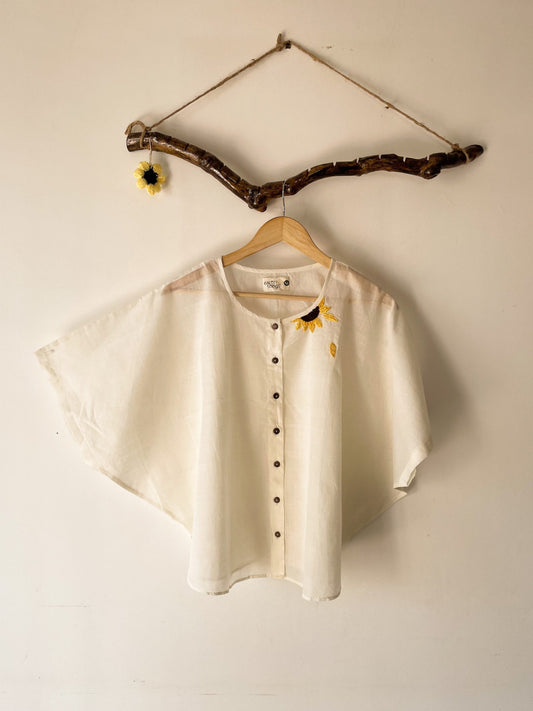 half moon top with sunflower embroidery - off white - off white