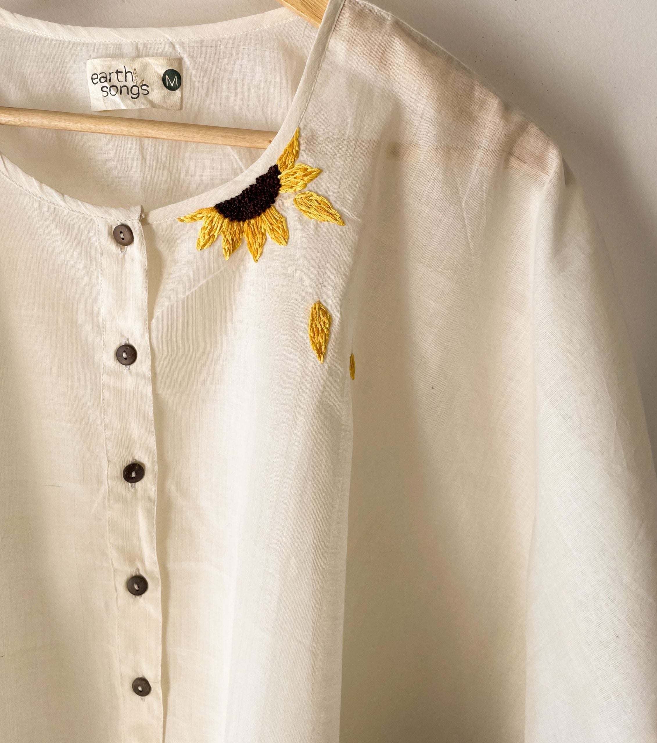 half moon top with sunflower embroidery - off white - off white