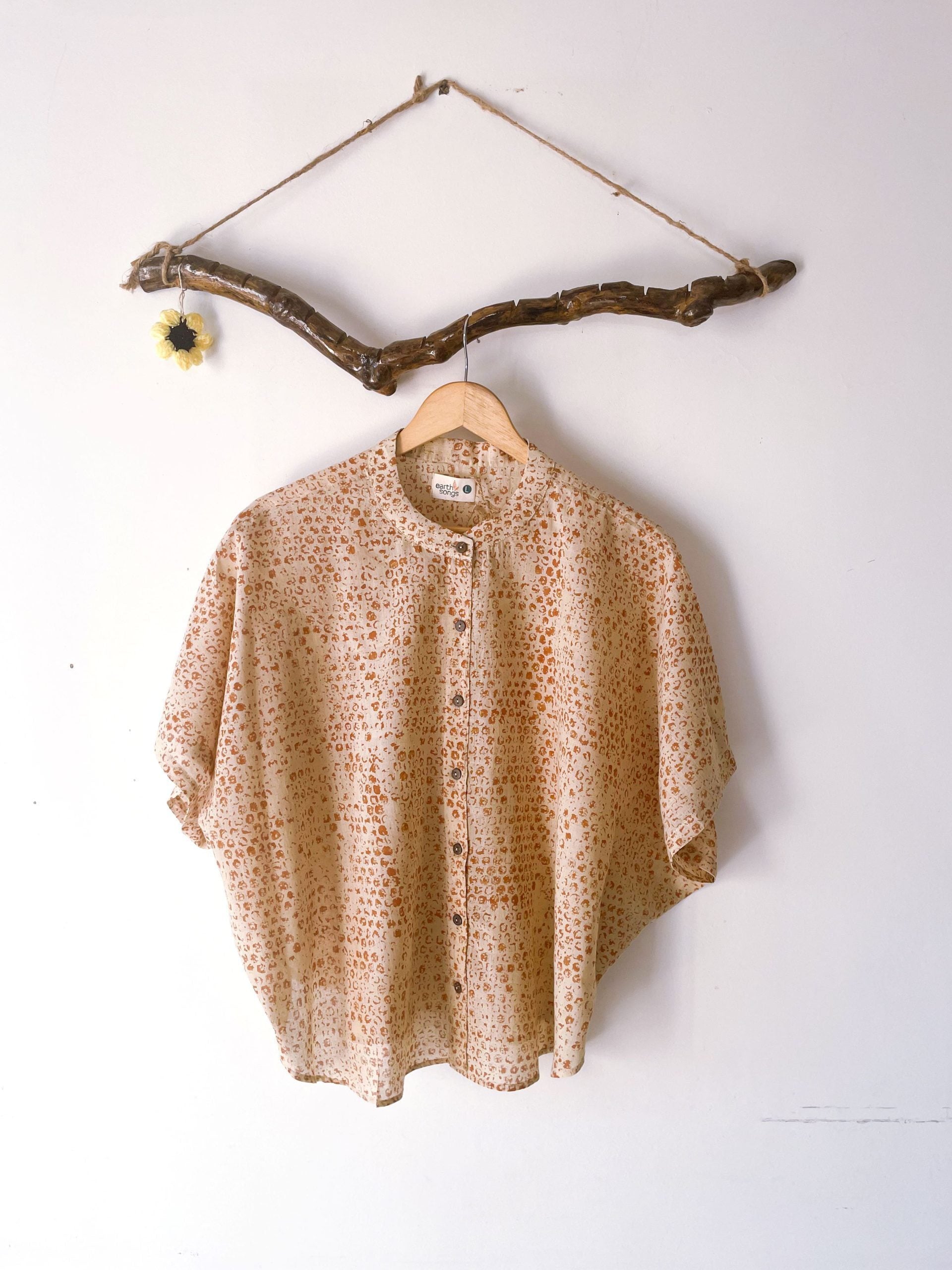 half moon top - rust bubble block print - rust