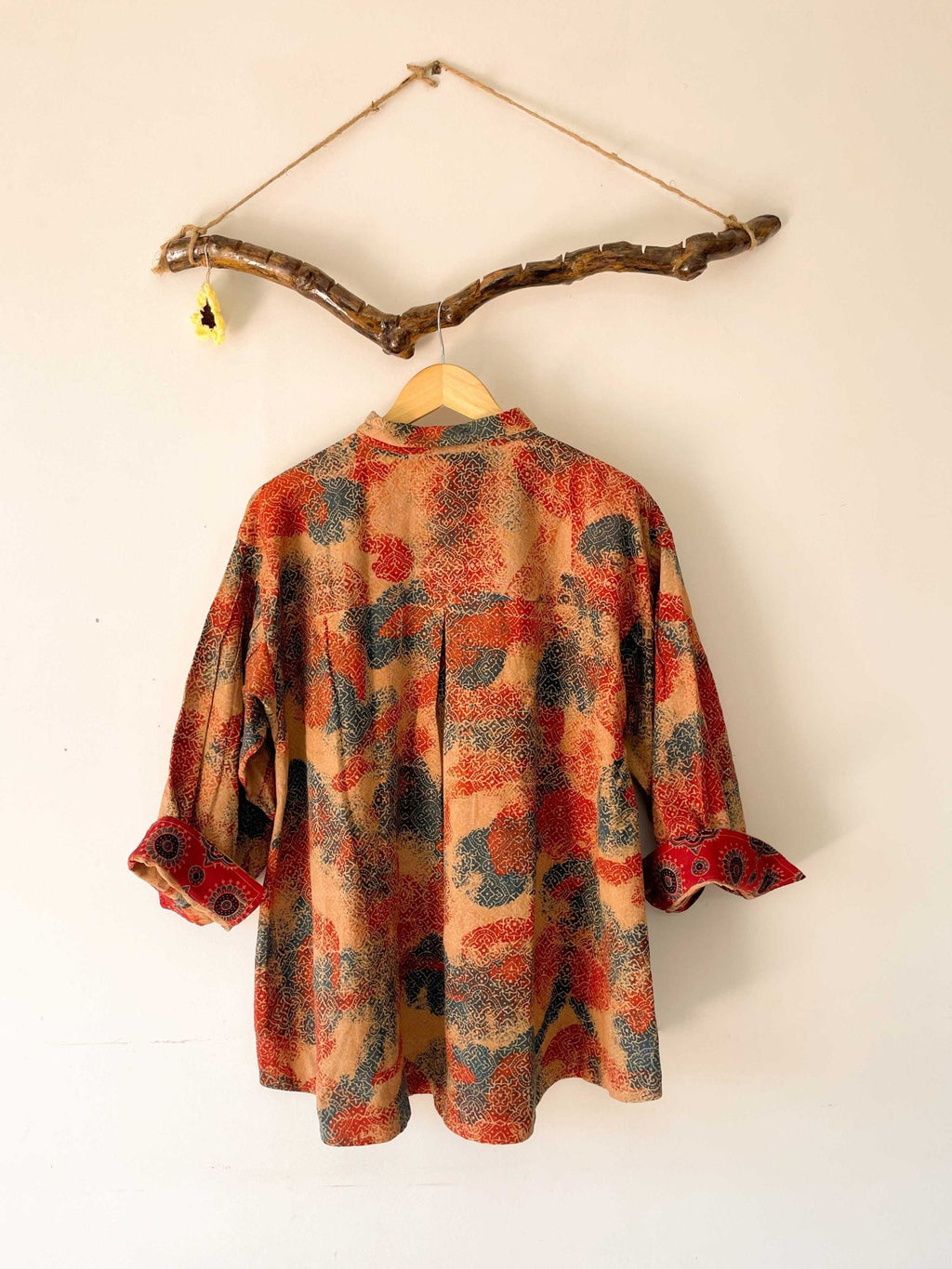 oversized shirt coral block print - coral