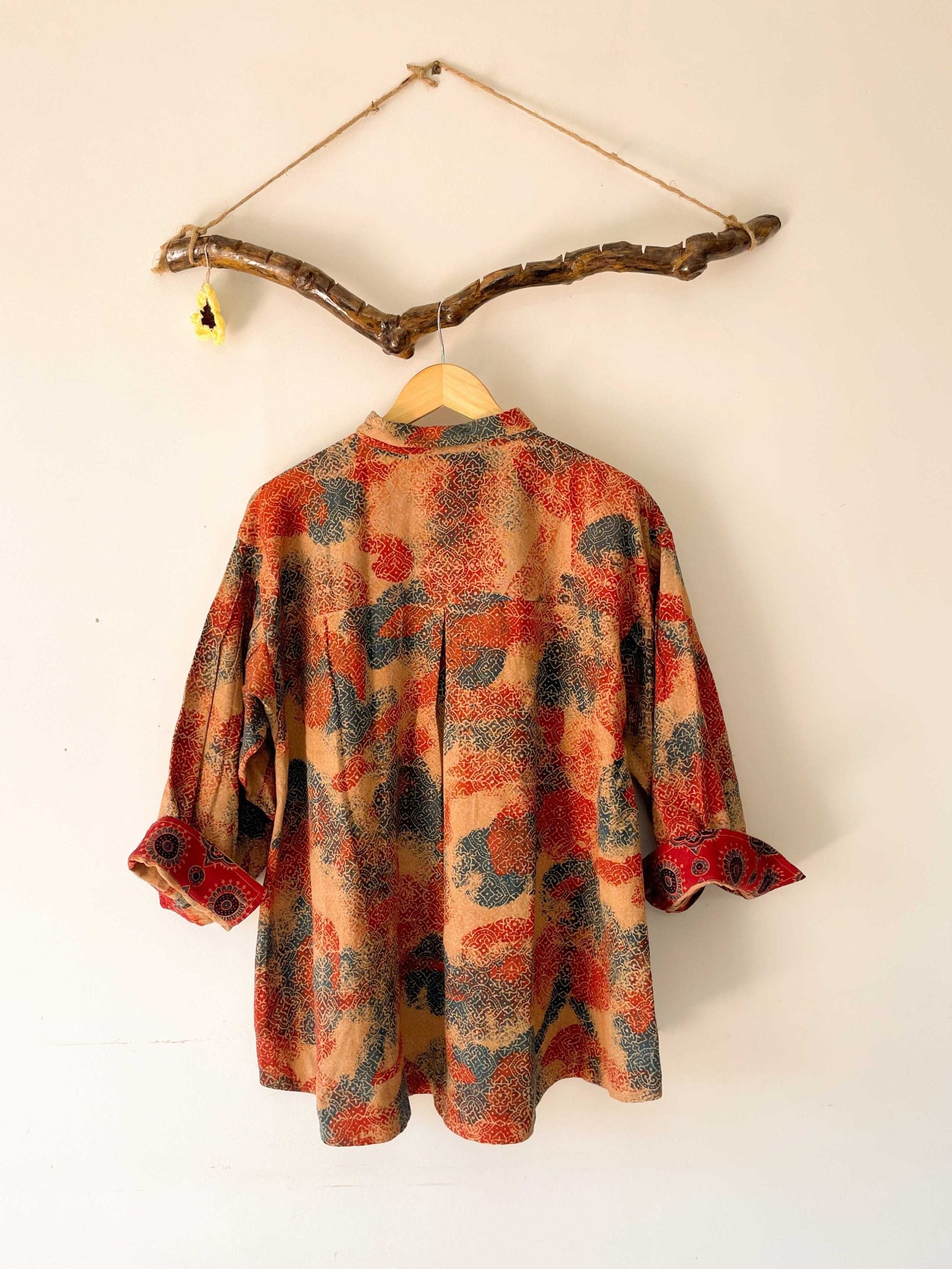 oversized shirt coral block print - coral