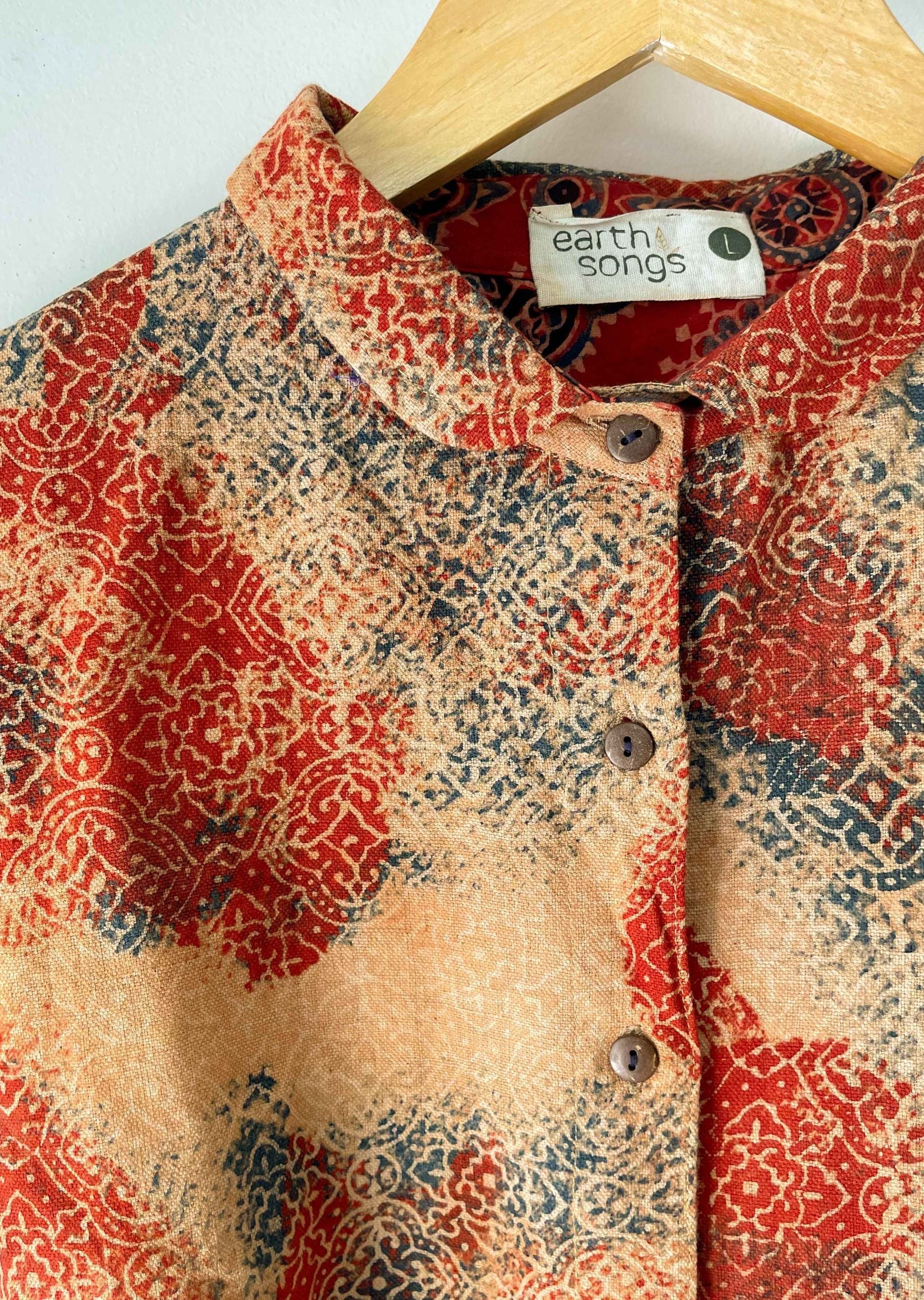 oversized shirt coral block print - coral