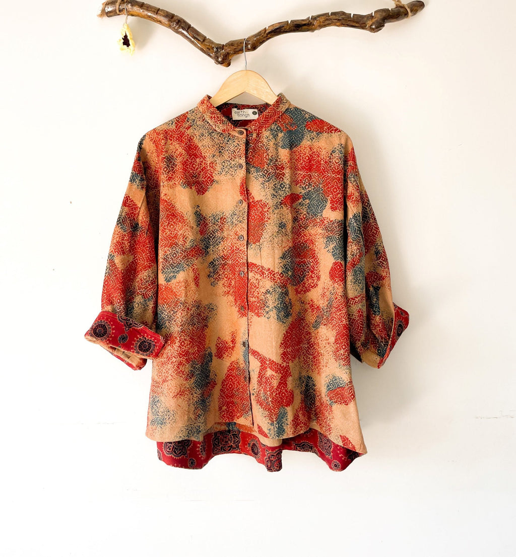 oversized shirt coral block print - coral