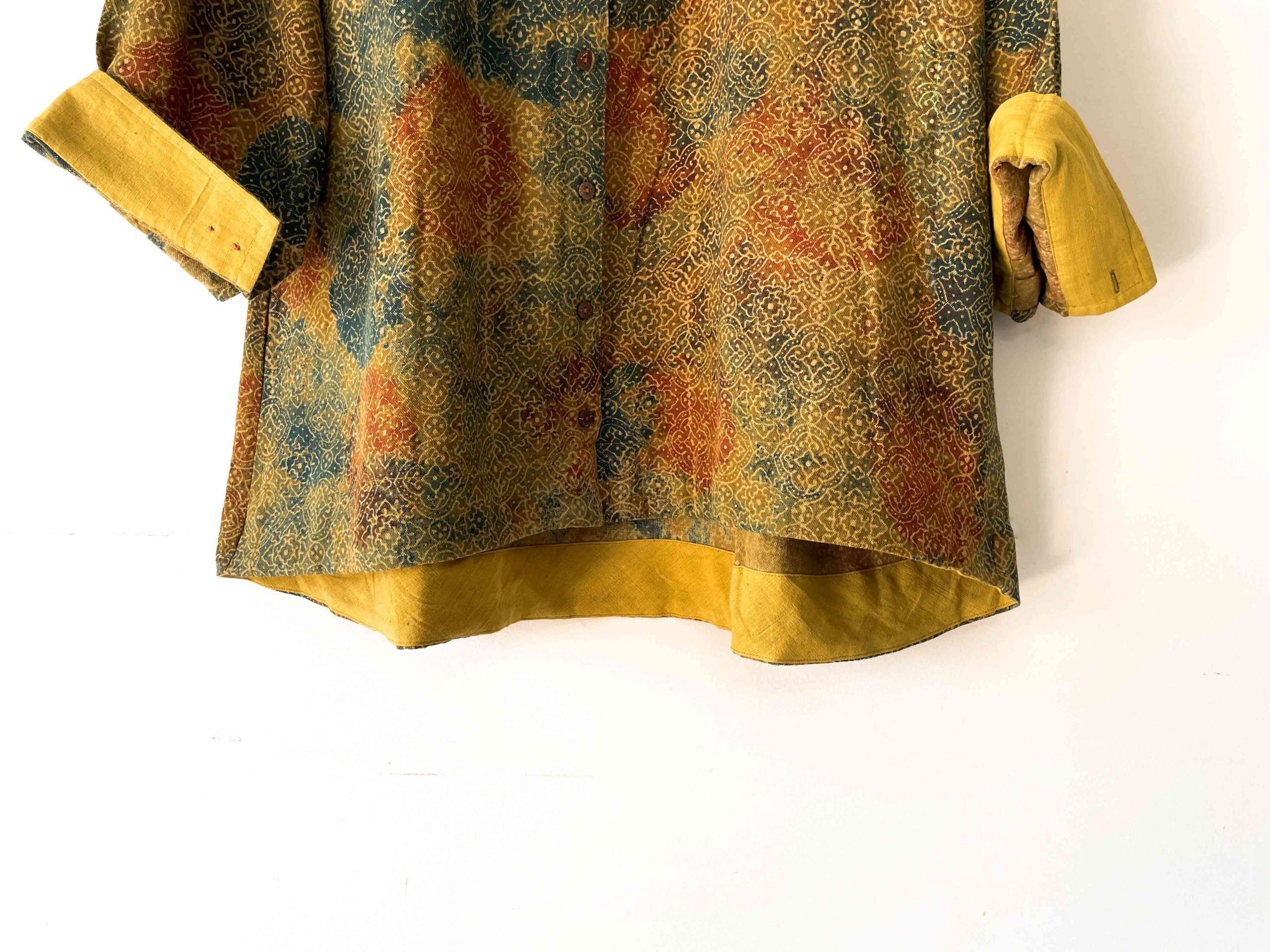 oversized shirt green block print - green