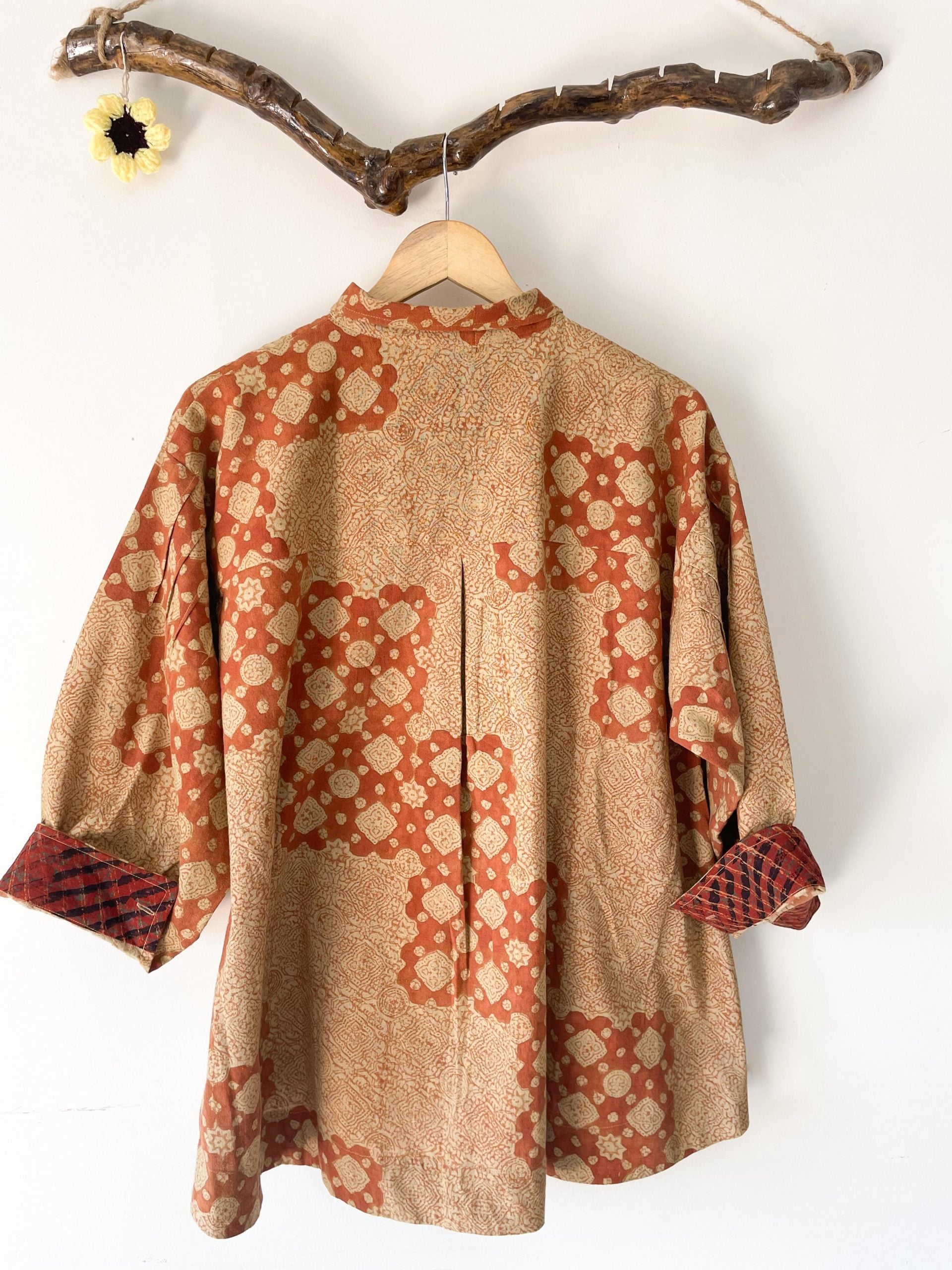 oversized shirt rust block print - rust