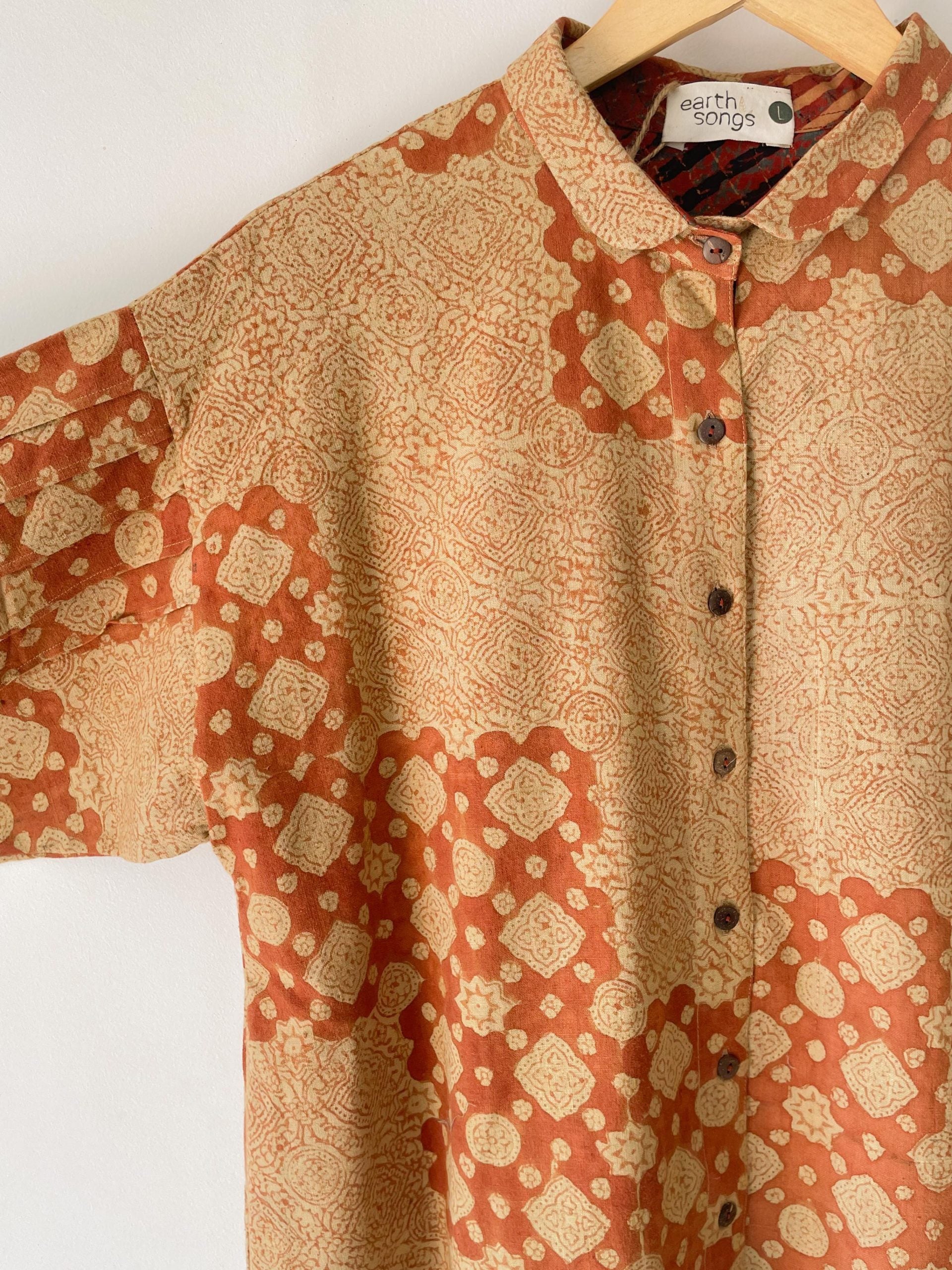 oversized shirt rust block print - rust