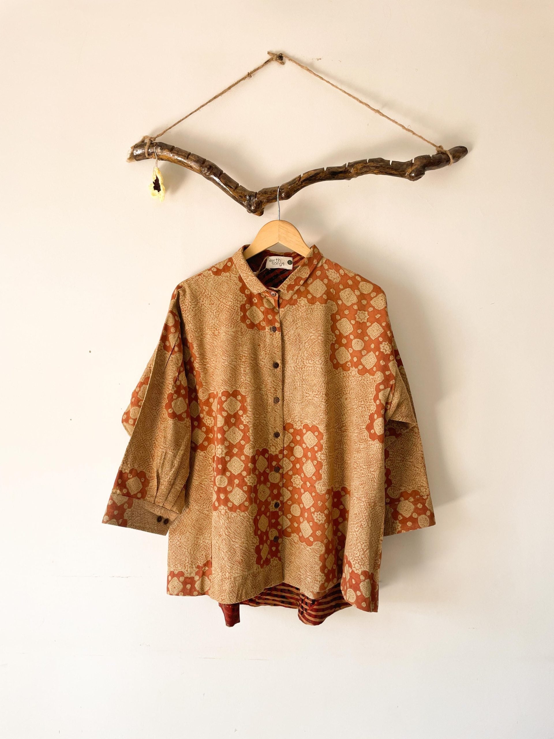 oversized shirt rust block print - rust