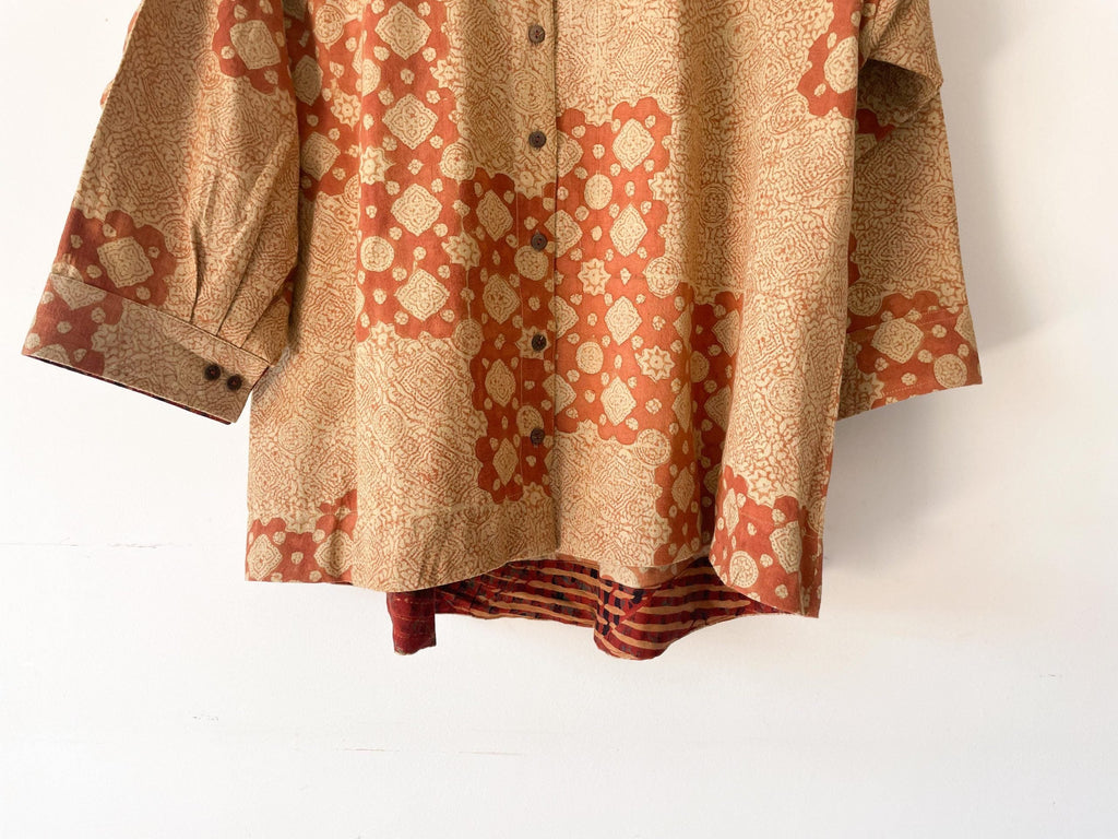 oversized shirt rust block print - rust