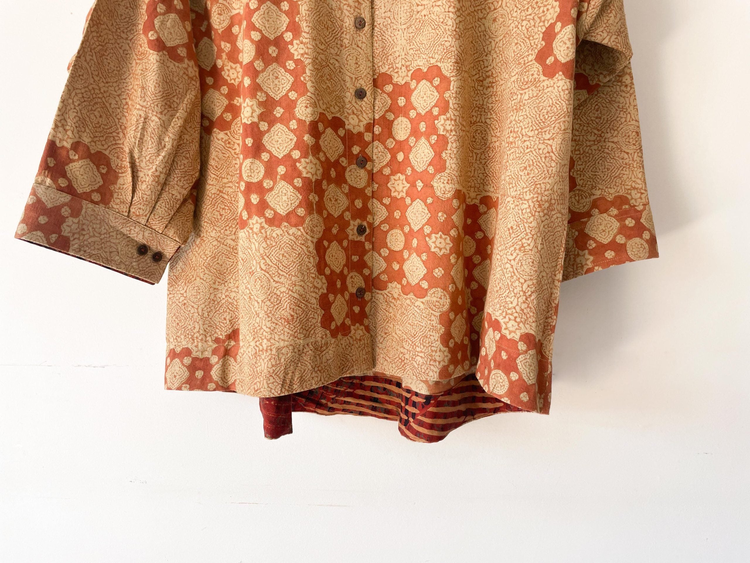 oversized shirt rust block print - rust