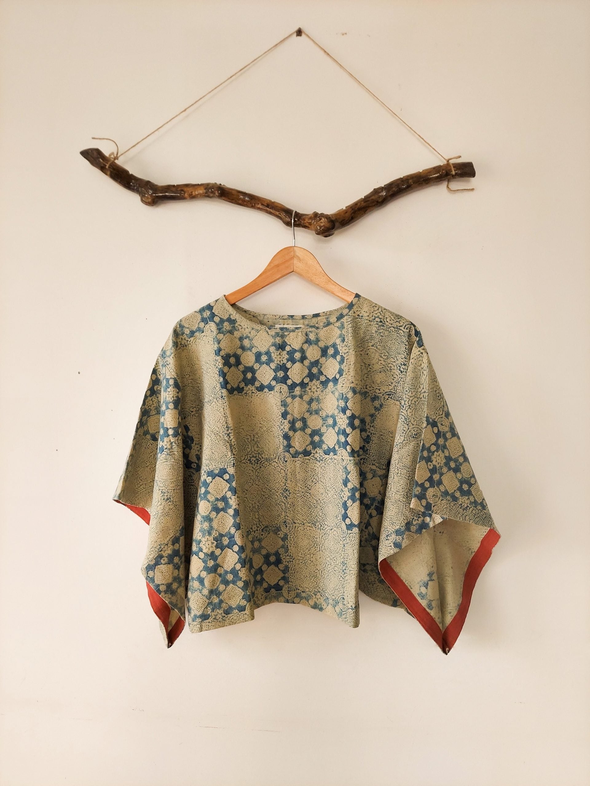 square sleeves indigo block print