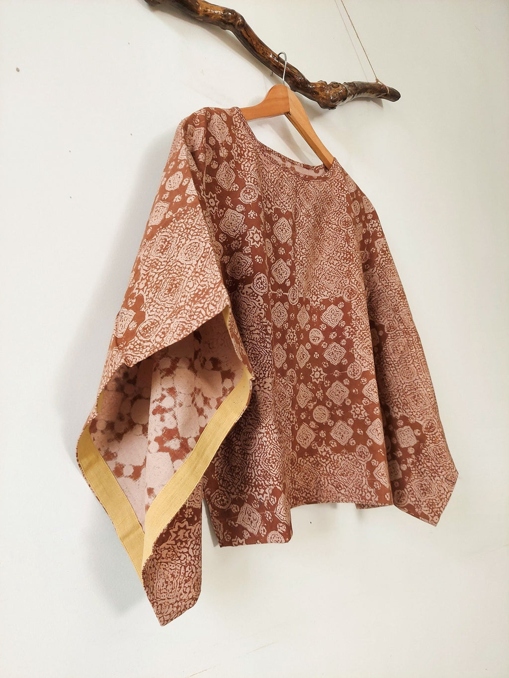 square sleeves rust block print - rust