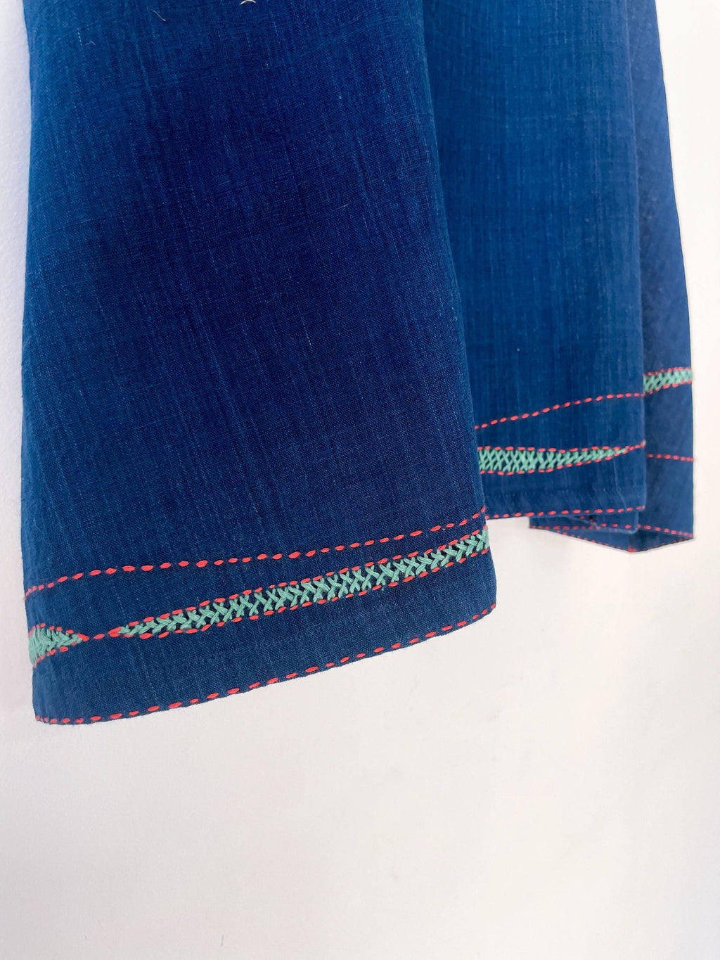 sleeveless umbrella top with embriodered lines - indigo