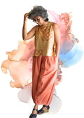 balloon pants with sleeveless tee rust/offwht ajrakh